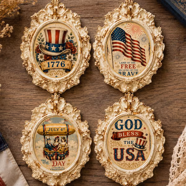 Vintage patriotic Fourth of July fridge magnets